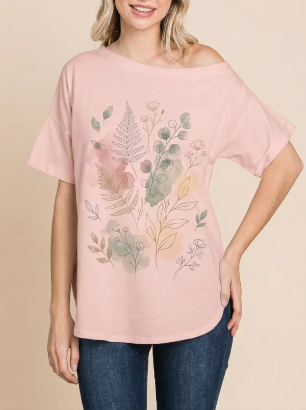 Women's Botanical Nature Lover Watercolor Fern Printed T-shirt