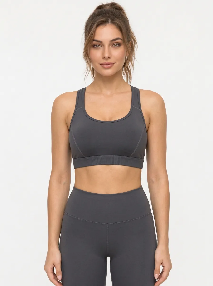 Women's Cross Strap Yoga Bra with Mesh Panel Detail
