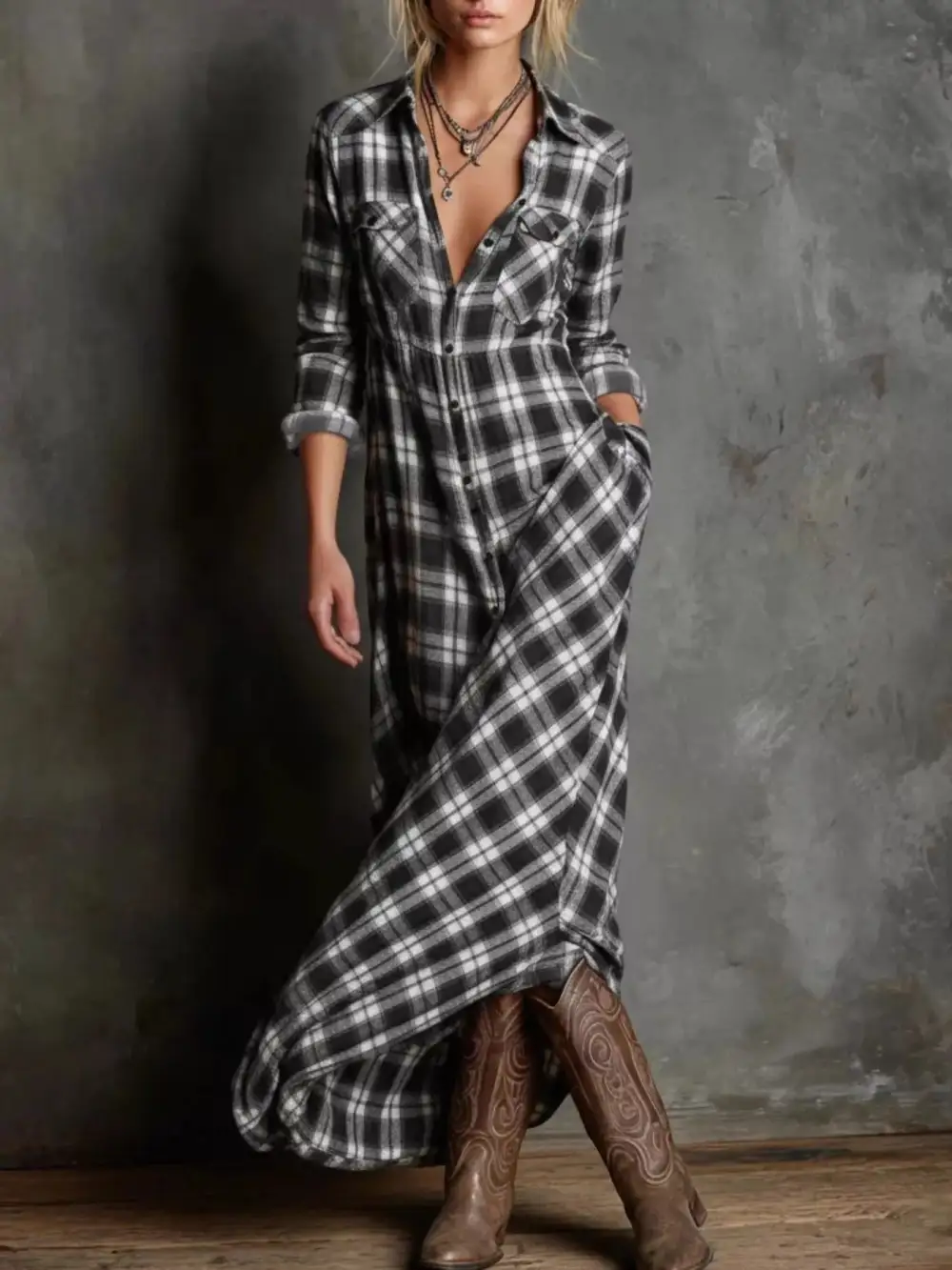 Full Size Plaid Button Down Maxi Dress Plus Size