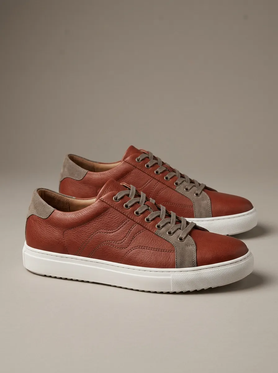 Men's Leather Suede Trimmed Casual Sneakers