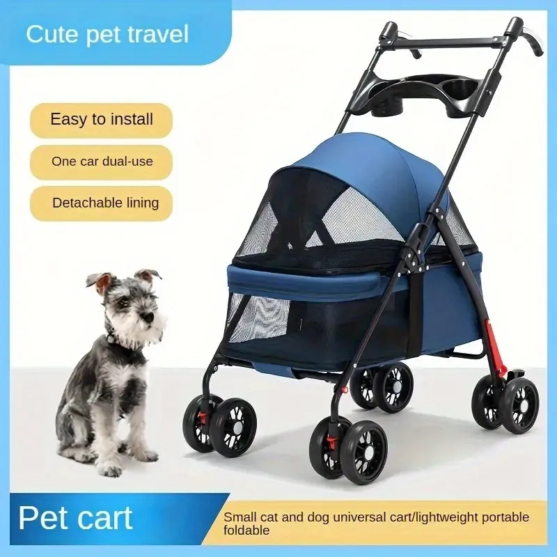 Foldable Pet Stroller for Small Cats & Dogs, Pet Accessory for Travel and Outdoor Use