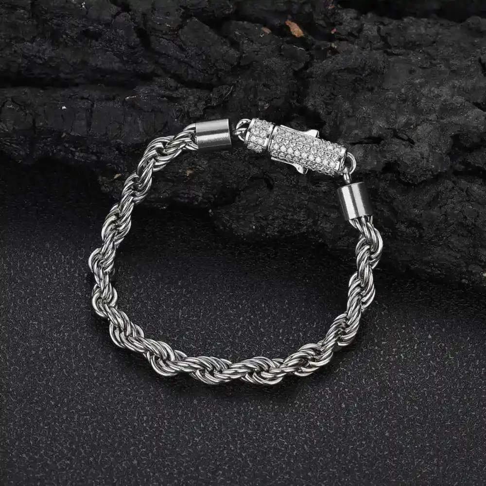 Men's Refined Rope Bracelet Iced Clasp