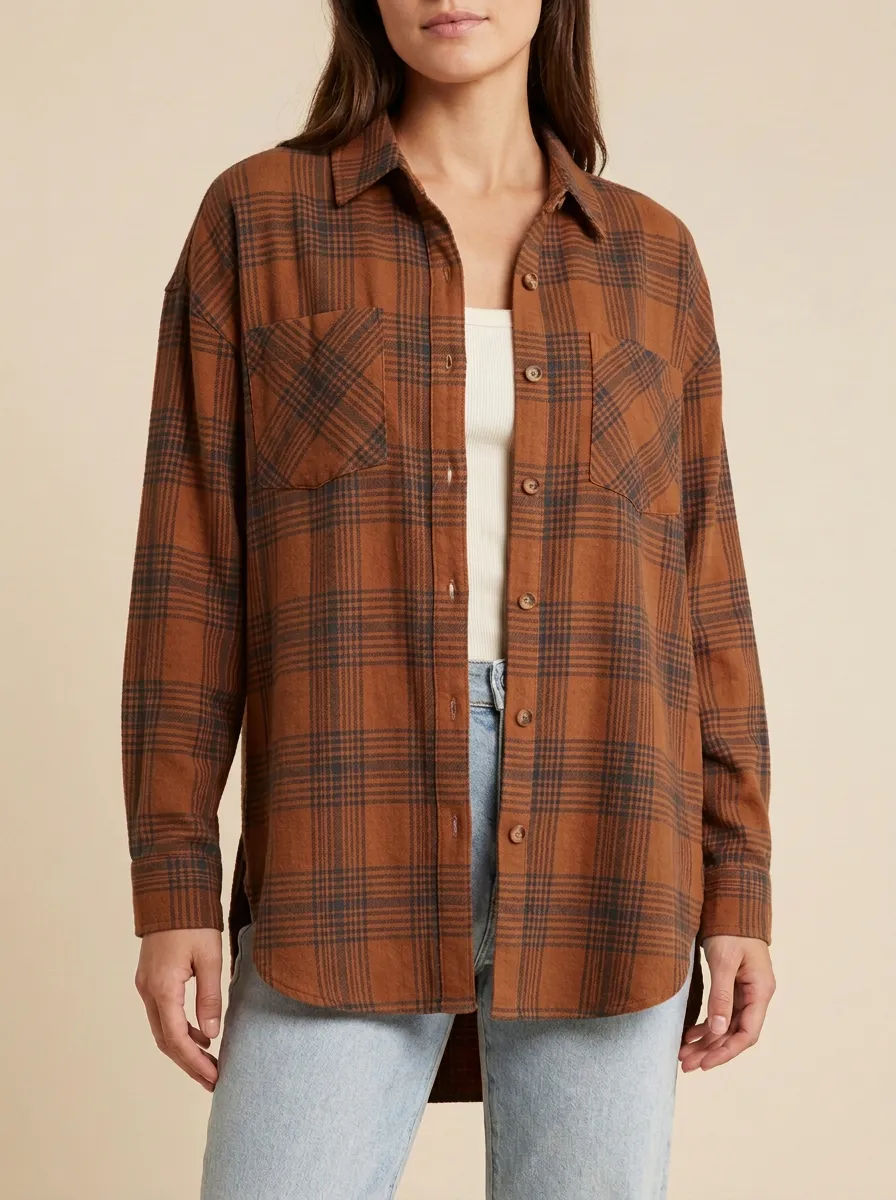 Structured Plaid Checkered Plaid Long-Sleeve Shirt