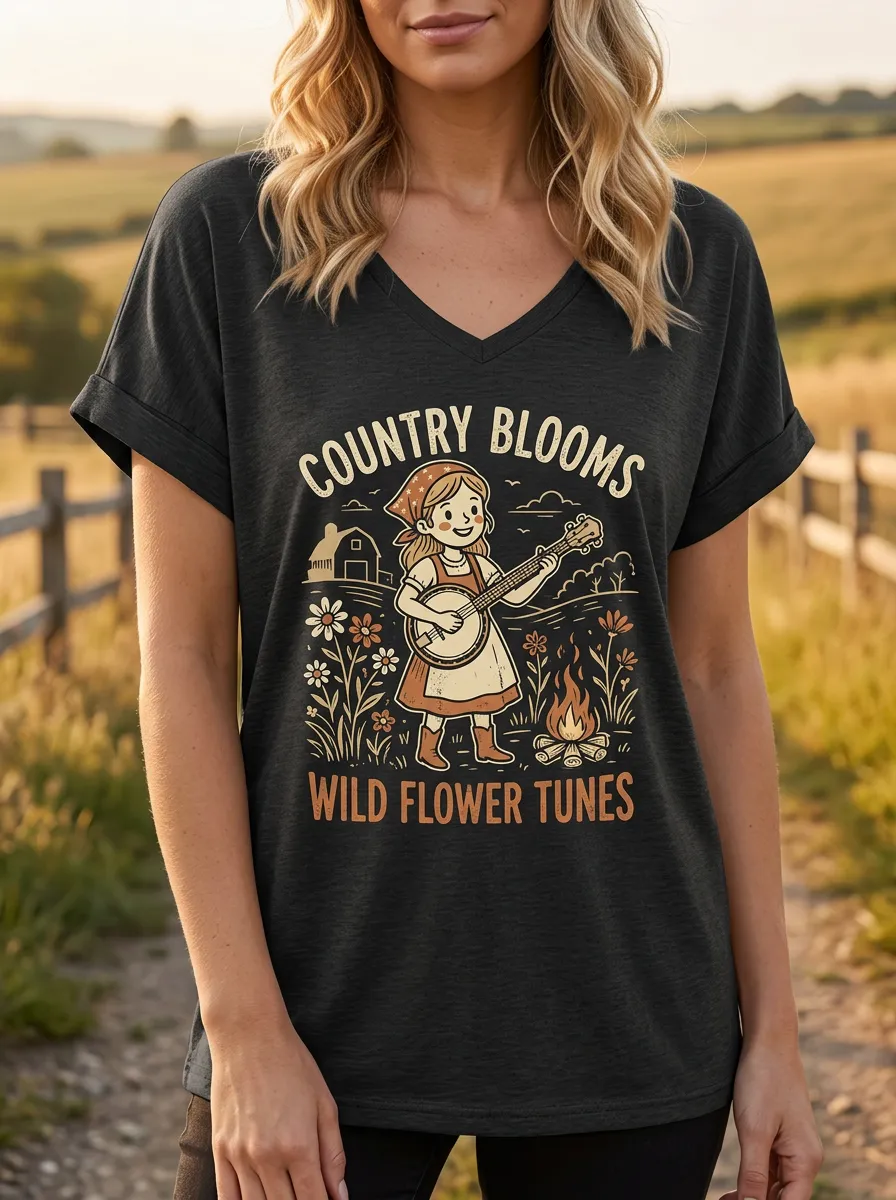 Rustic Women's Country Music V-Neck T-Shirt