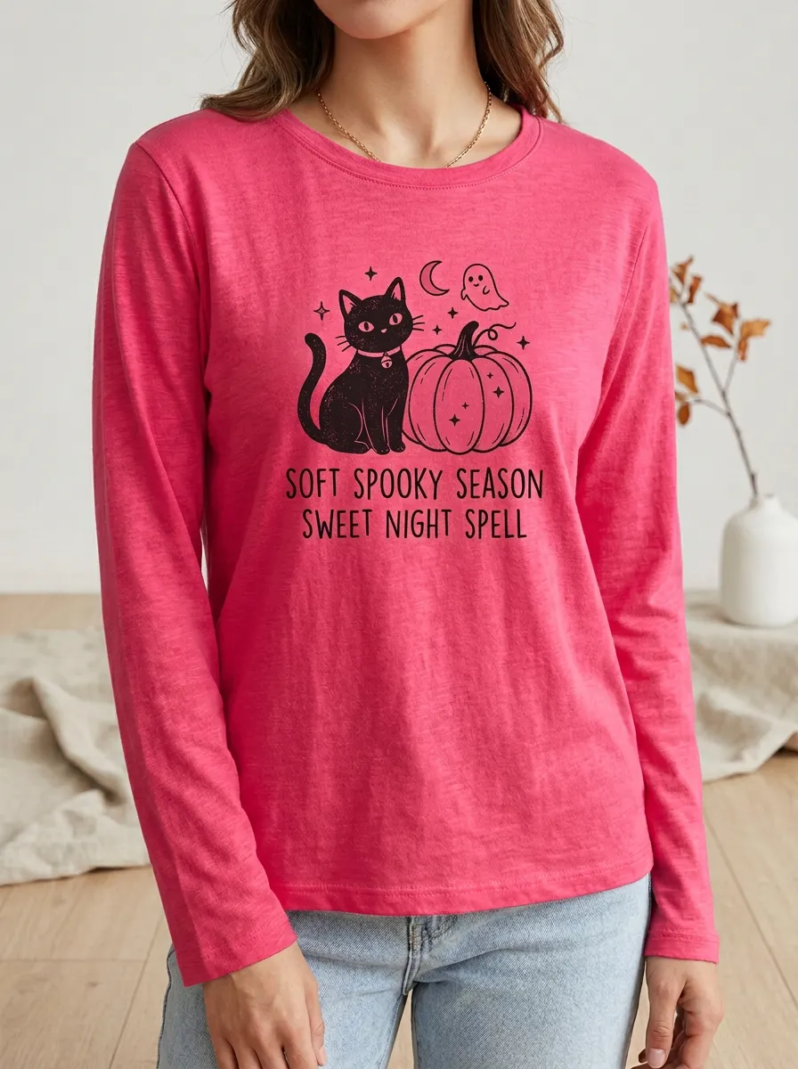 Ghost Halloween Cotton Linen Long Sleeve Top