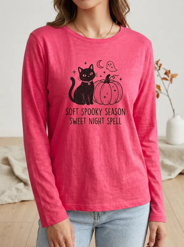Ghost Halloween Cotton Linen Long Sleeve Top