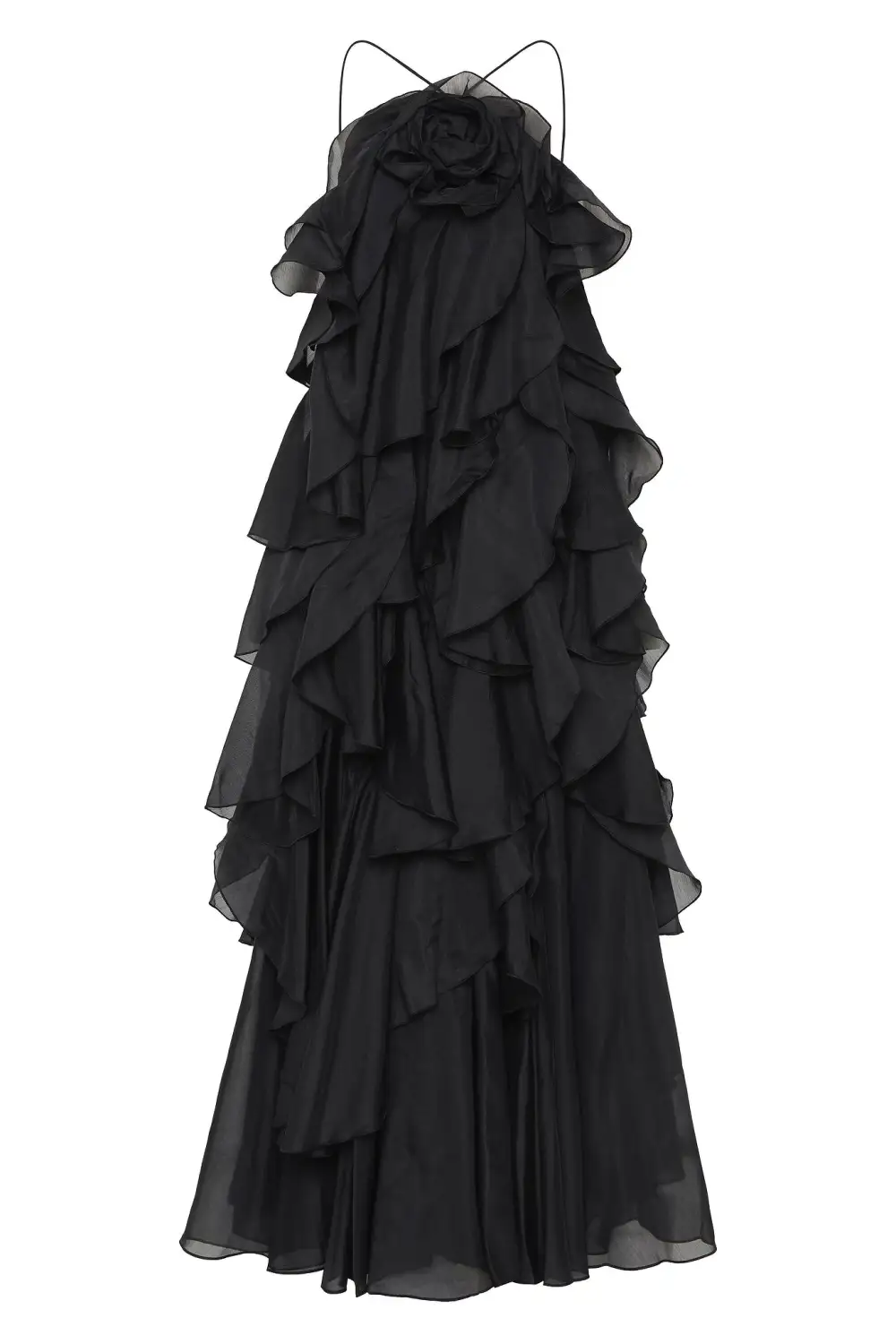 3D Flower Halter Neck Frill Maxi Dress