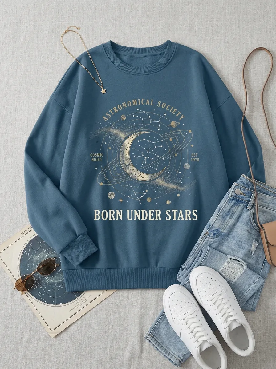 Women's Astronomy Lover Moon Constellation Printed T-shirt