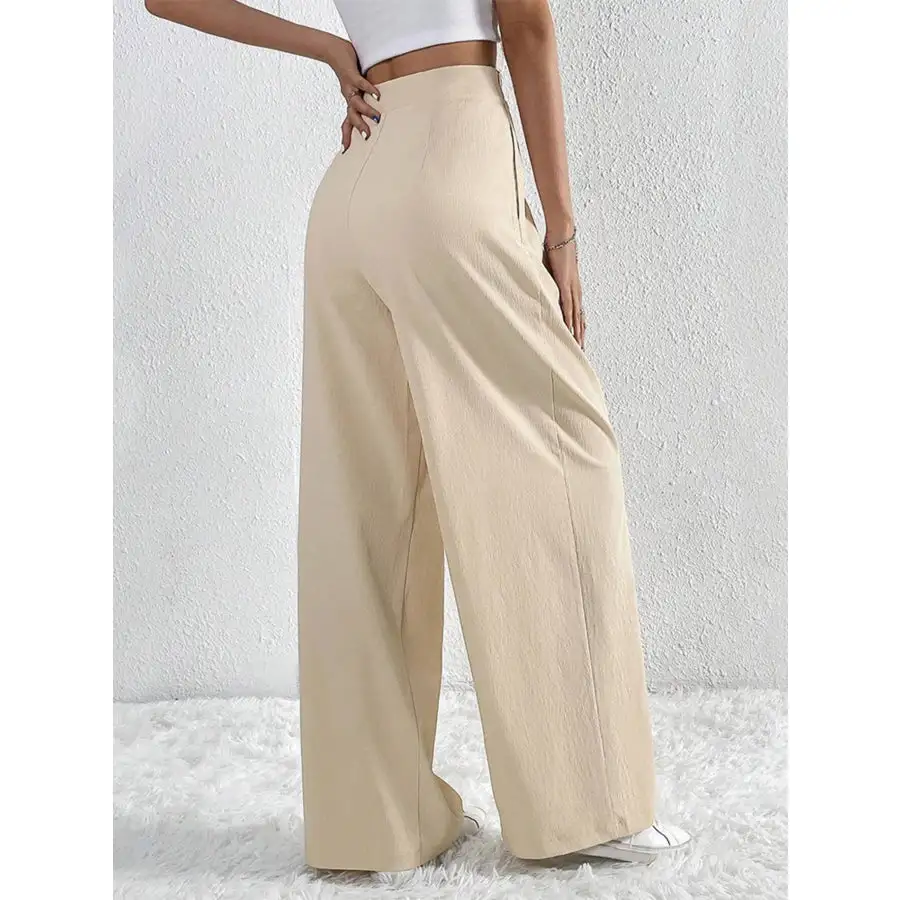 V Waisted Ruched Front Wide Leg Pants