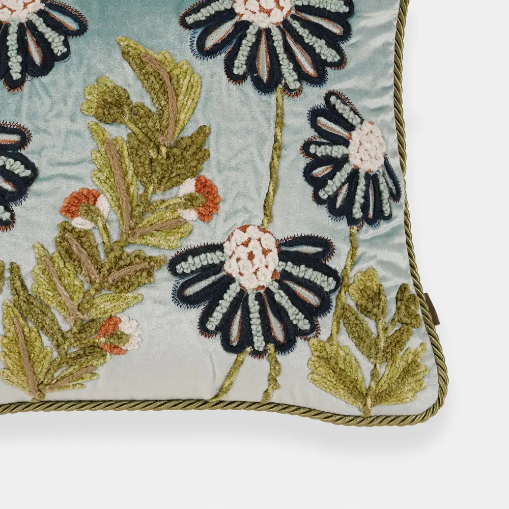 Blue Floral Velvet Cushion Cover