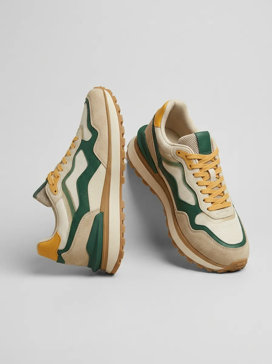 Unisex Retro Colorblock Suede Mesh Print Sneakers