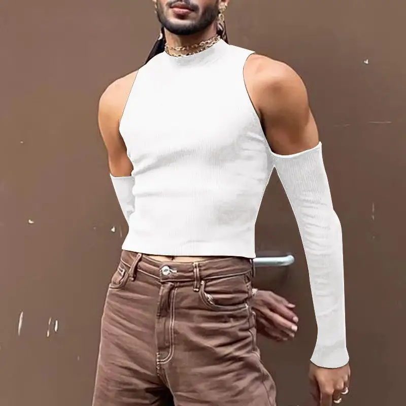 Unisex Short Ribbed Top With Removable Arm Cuffs And Shoulder-free Inserts