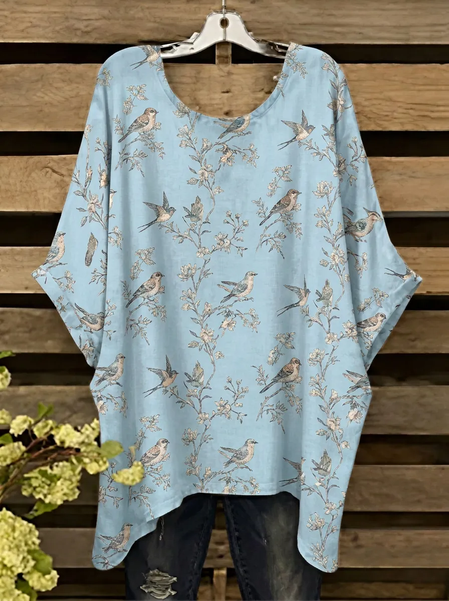 Bird Nature Oversized Women's Loose Printed T-Shirt