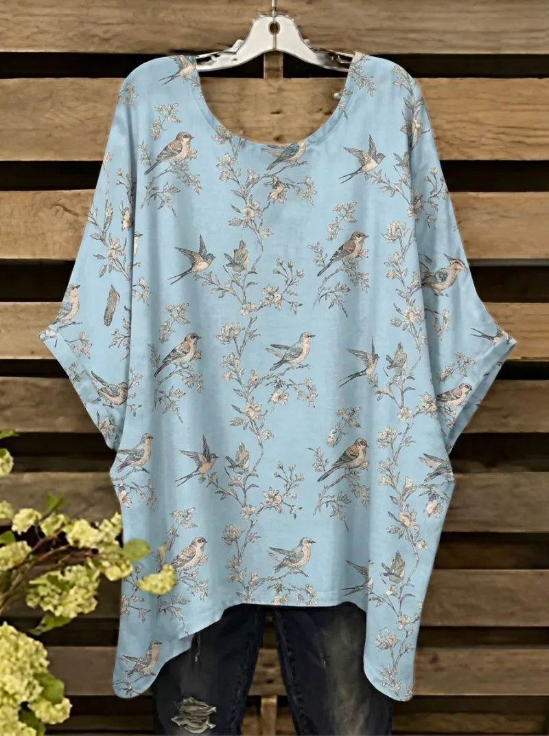 Bird Nature Oversized Women's Loose Printed T-Shirt