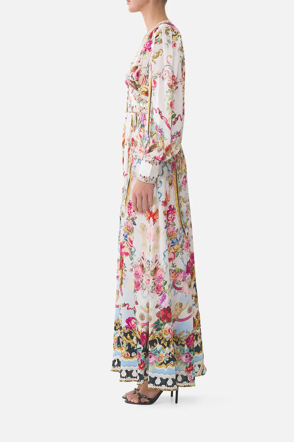 Shaped Waistband Dress with Gathered Sleeves