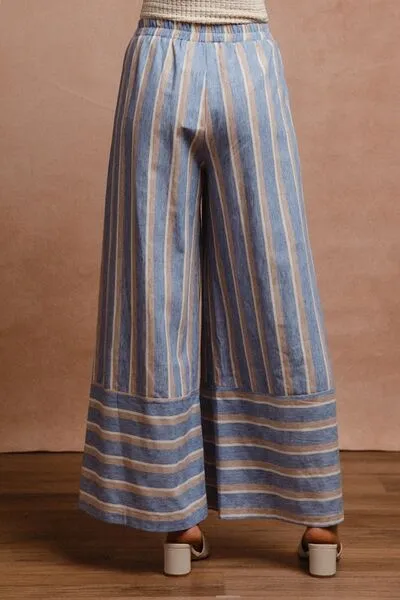 Striped Wide Leg Pants With Pocket