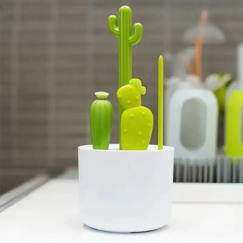 4 Desert-Themed Cactus Multi-Angle Baby Bottle Brush Sets