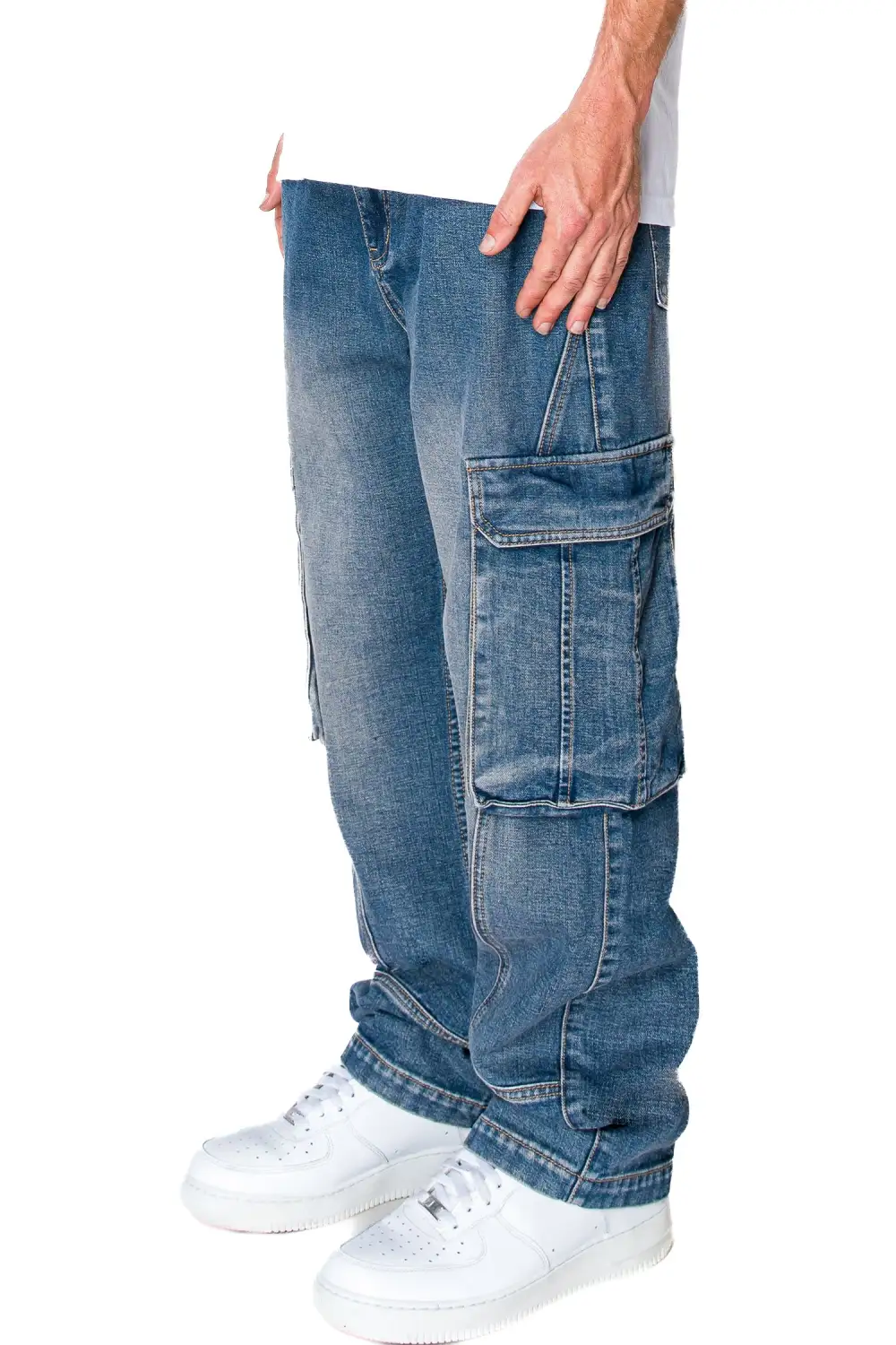 Men's Front Seam Baggy Fit Cargo Denim Jeans