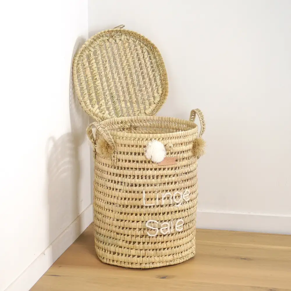 Pom Pom Palm Leaf Laundry Basket
