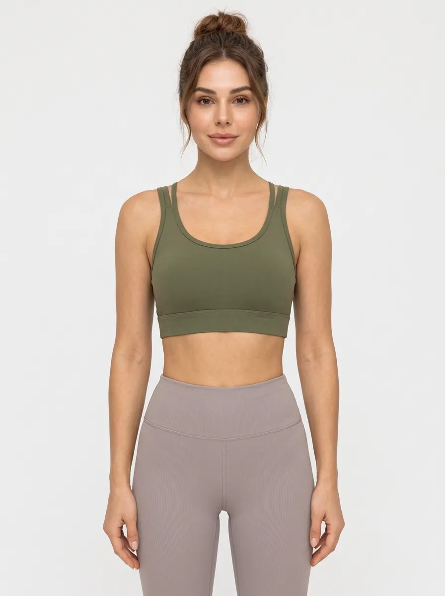 Women's Cross Back Workout Bra with Green Printed Detail
