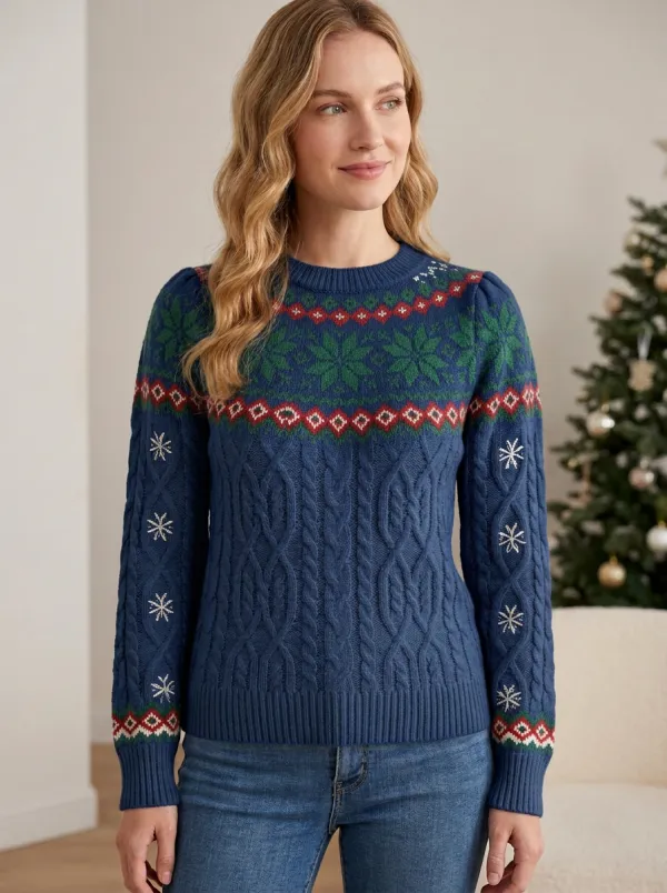 Christmas Holiday Snowflake Fair Isle Patterned Sweater