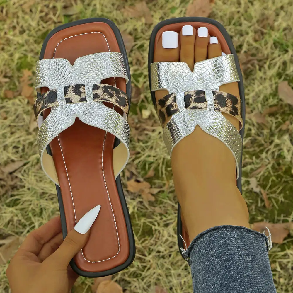 Square Toe Flat Sole Slide Sandals