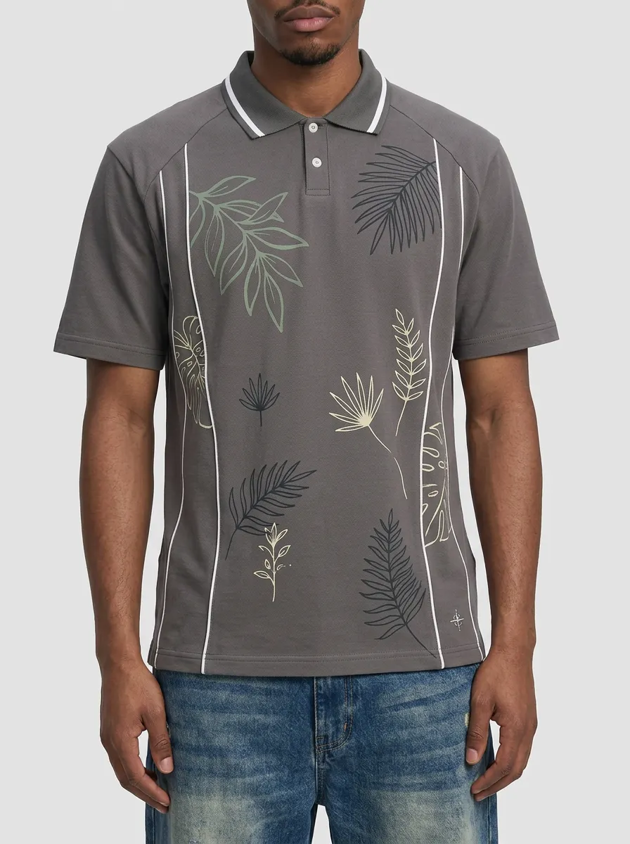 Men's Tropical Botanical Leaf Printed Polo Shirt