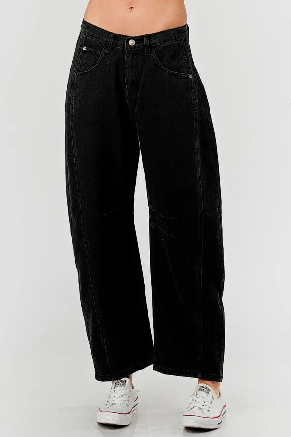 Relaxed Mid Rise Barrel Denim Pants