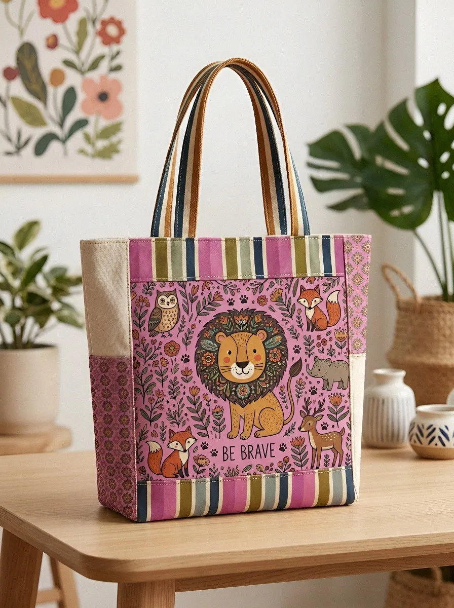 Be Brave Lion Forest Animal Printed Tote Bag