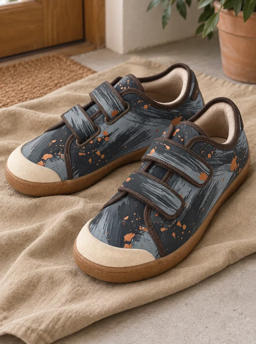 Men's Refined Abstract Brushstroke Paint Splatter Patterned Canvas Shoes