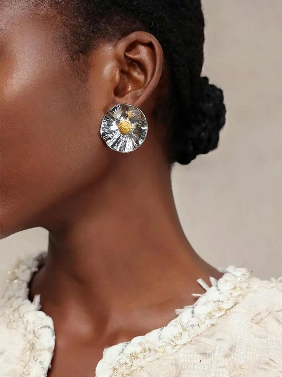 Valentina Striped Flower Round Earrings