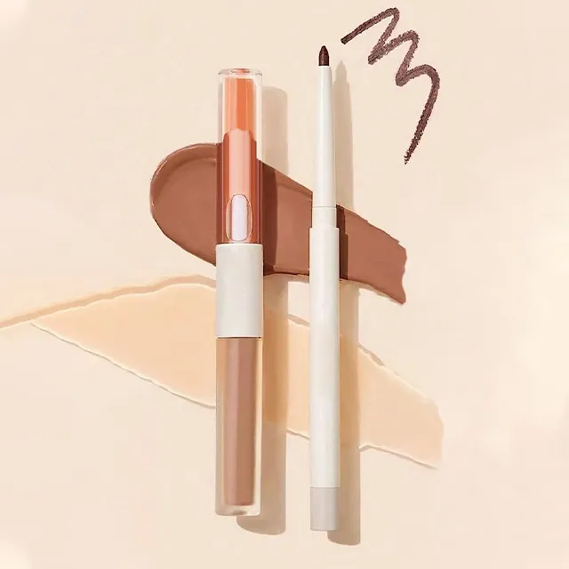 3-In-1 Lip Liner Moisturizing Plant Extracts Long Lasting Liquid Lipstick Plumping Lip Gloss Makeup Set