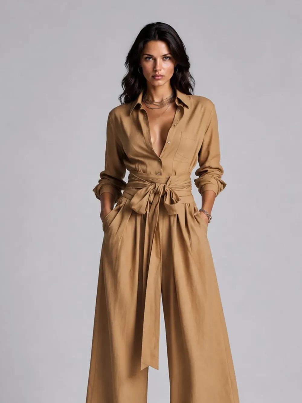 Allison Long-sleeve Lace-up Jumpsuit