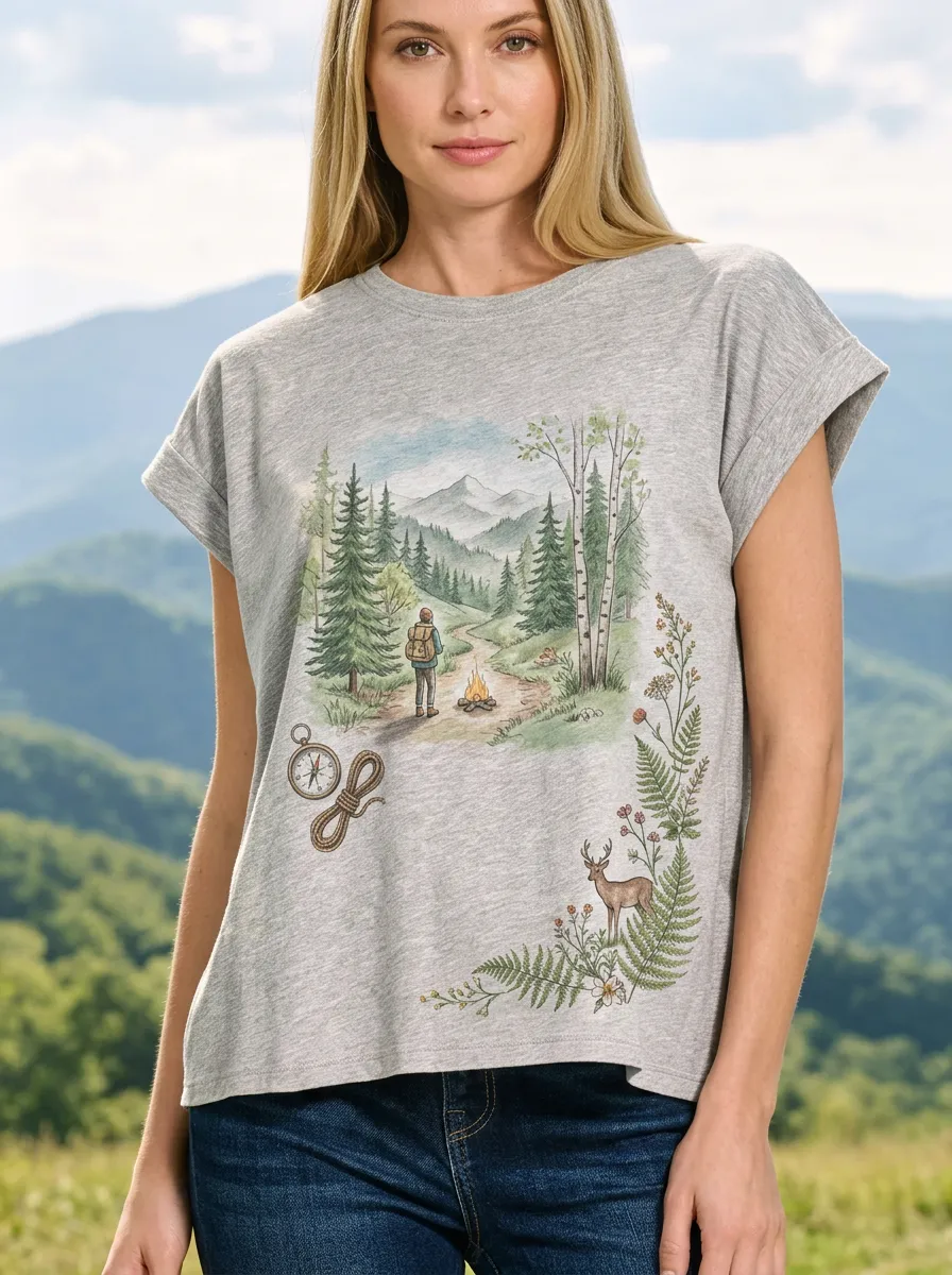 Women's Hiking Nature Lover Forest Camping Printed T-shirt