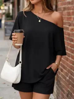 Polished Relaxed Everyday Top and Shorts Matching Set