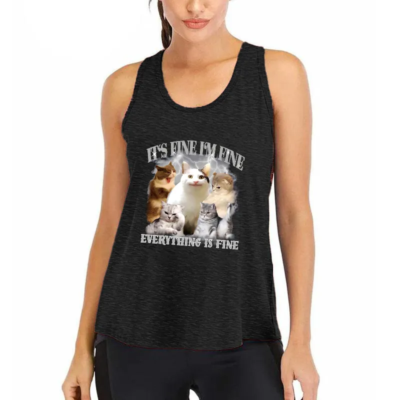 Everything Is Fine Cat Meme Athletic Tank