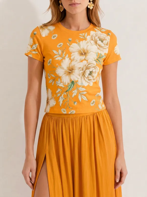 Women's Floral Lover Blue Hibiscus Printed T-shirt