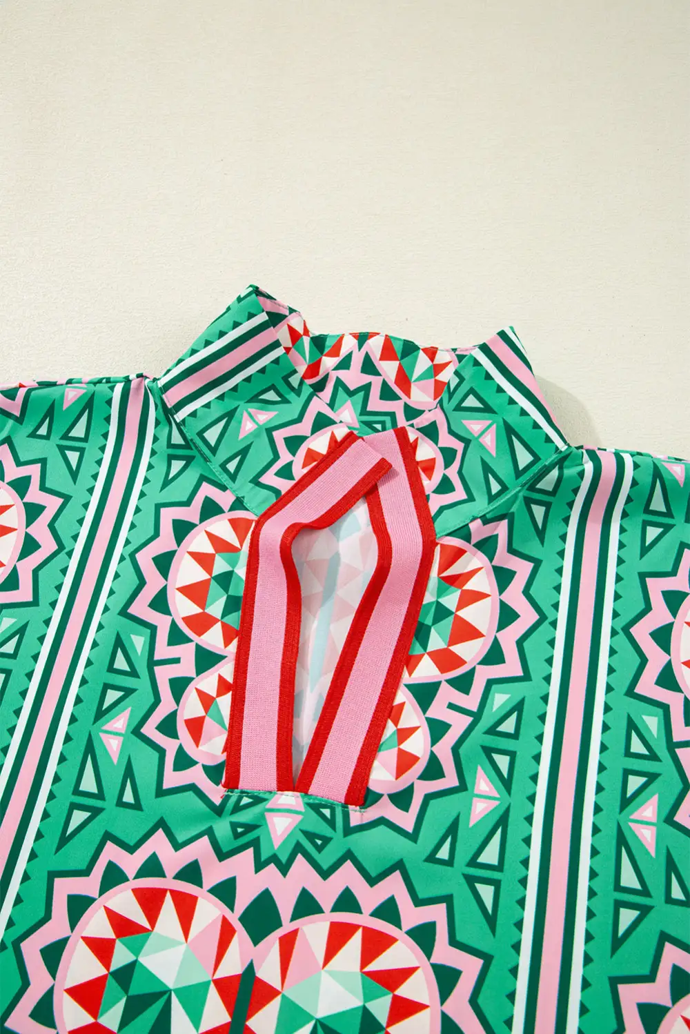 Striped Abstract Print V-Neck Blouse