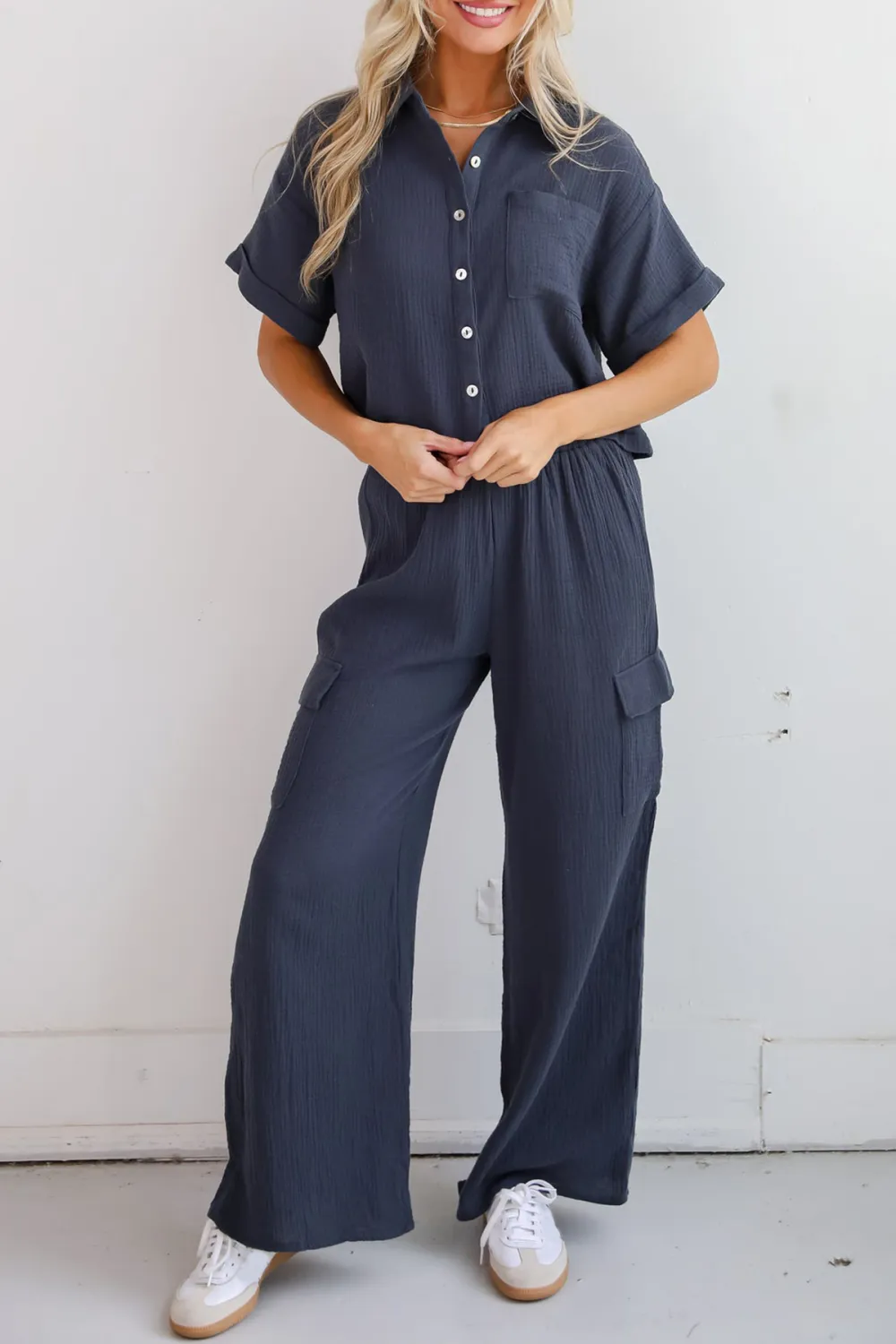 Charcoal Linen Blouse