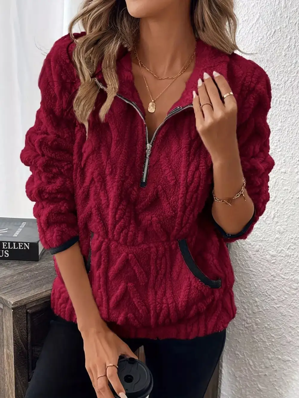 Fleece Half Zip Sweatshirt Plus Size
