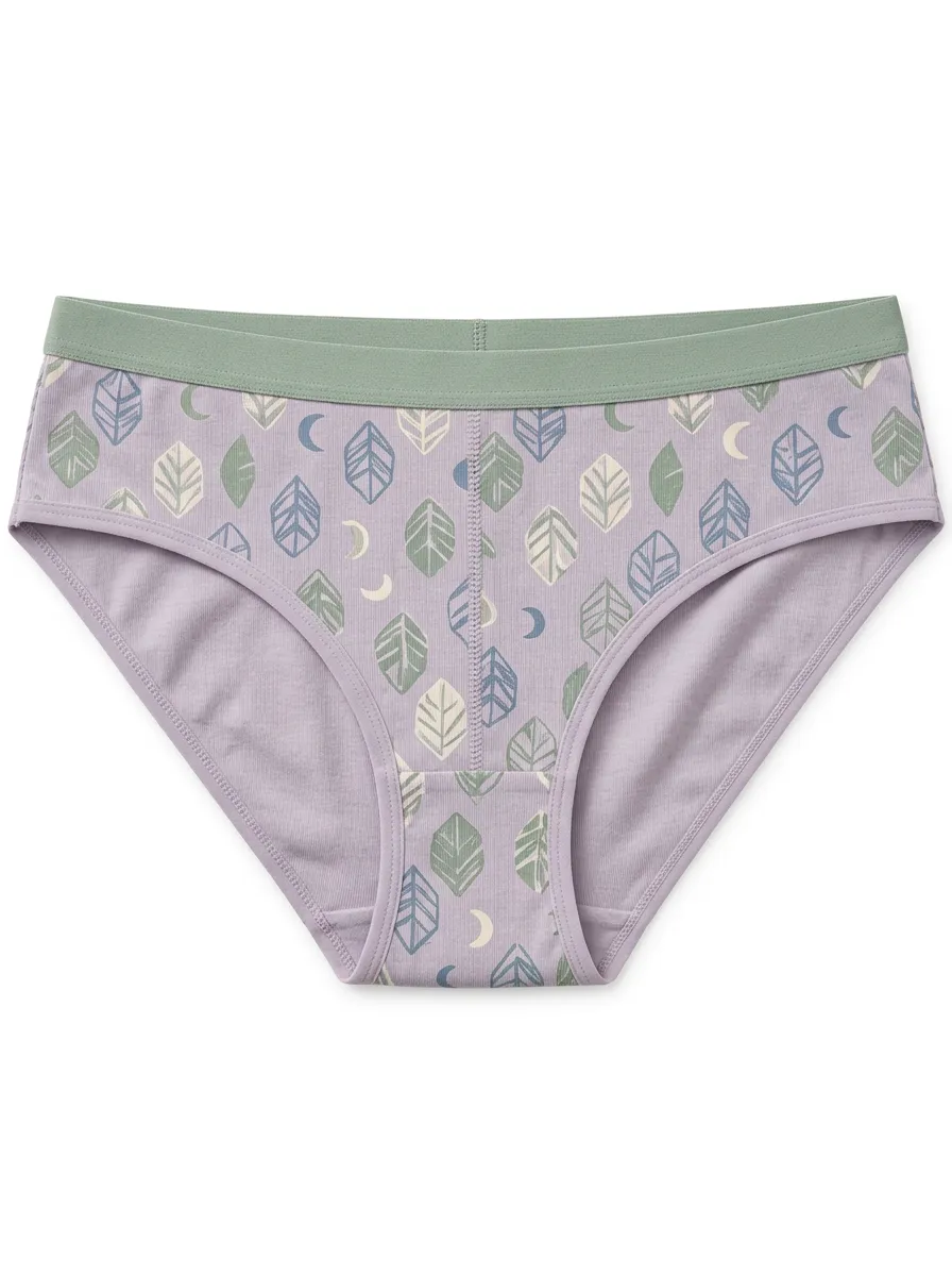 Women's Printed Briefs with Leaf Moon Detail