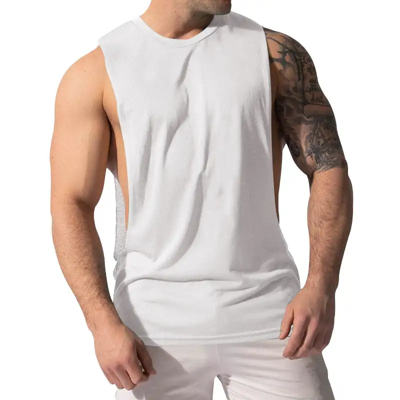 Men's Muscle Shirt With Extra Deep Arm Openings And Breathable Cotton Blend