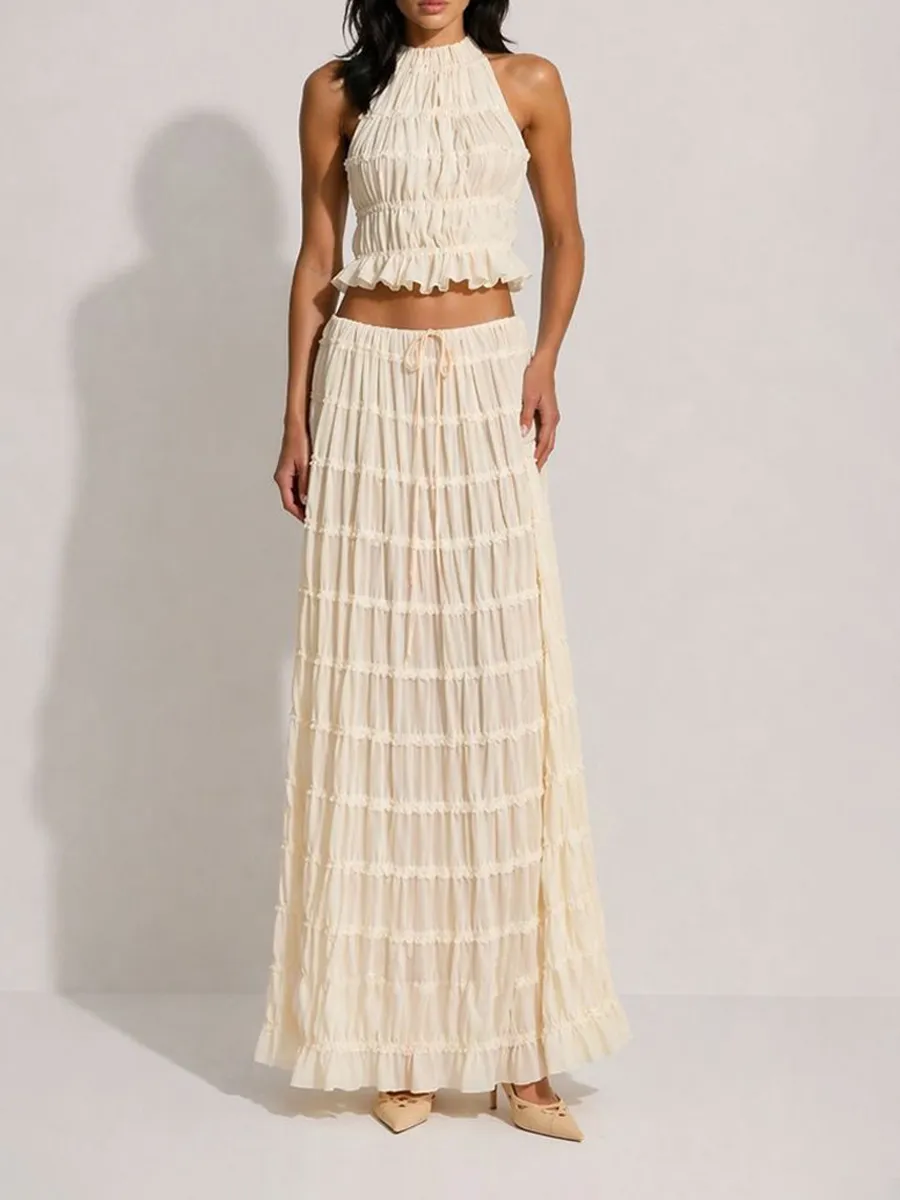 Anouk Two-Piece Pleated Chiffon Maxi Skirt Set