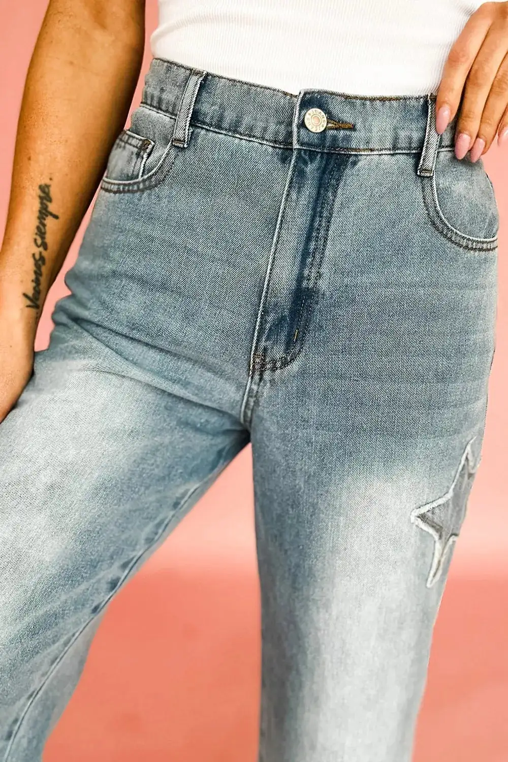 Soft High Waist Wide Leg Embroidered Denim Jeans