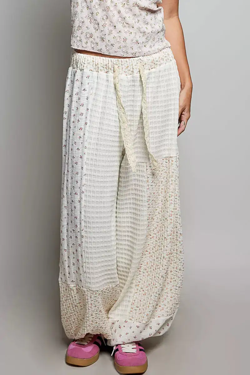 Patchwork Mixed Knit Wide Leg Pants