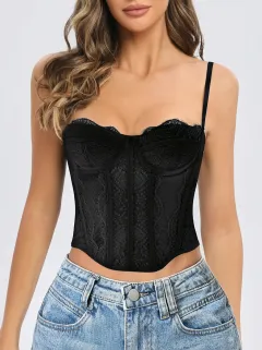 Floral Lace-Trim Gothic-Inspired Women's Corset Top