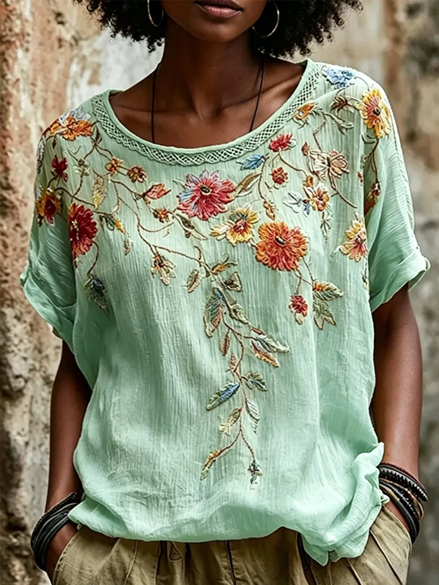Women's Linen-Cotton Printed Tops