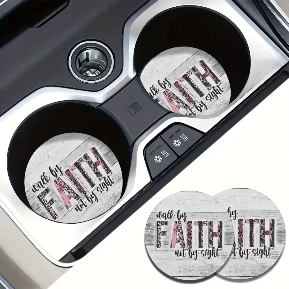 2 Pcs Faith Quote Car Cup Coasters
