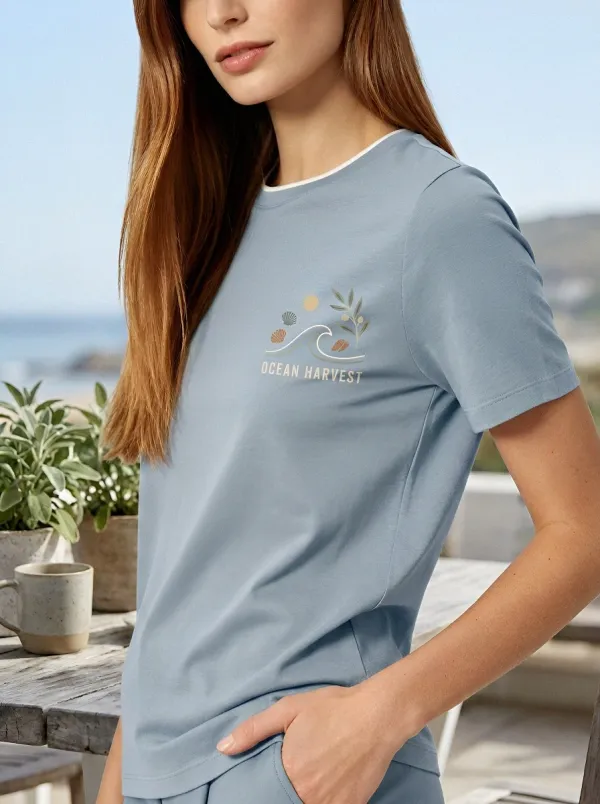 Women's Ocean Harvest Beach Wave Shell Printed T-shirt
