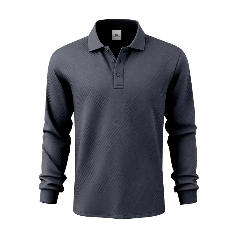 Jacquard Long Sleeve Fine Knit Polo Shirt